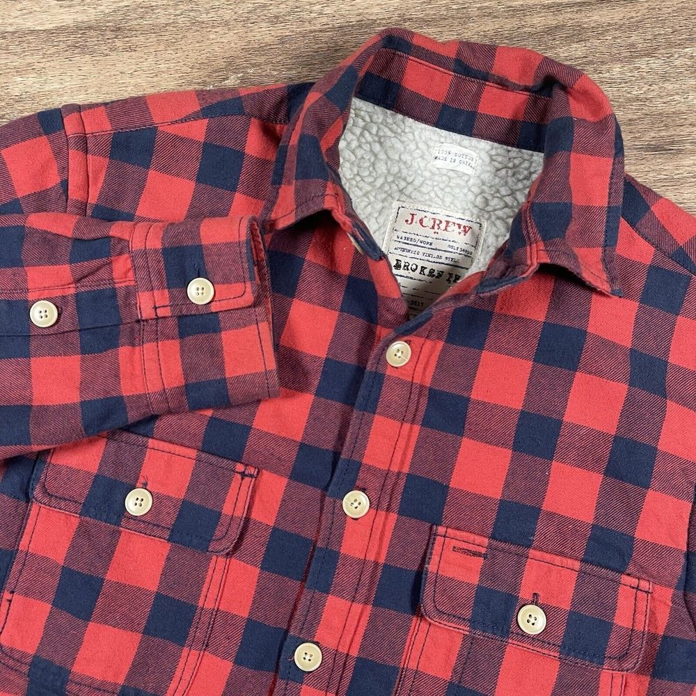 J Crew Broken In Men's Small Buffalo Plaid Sherpa Lined Button Flannel Shirt